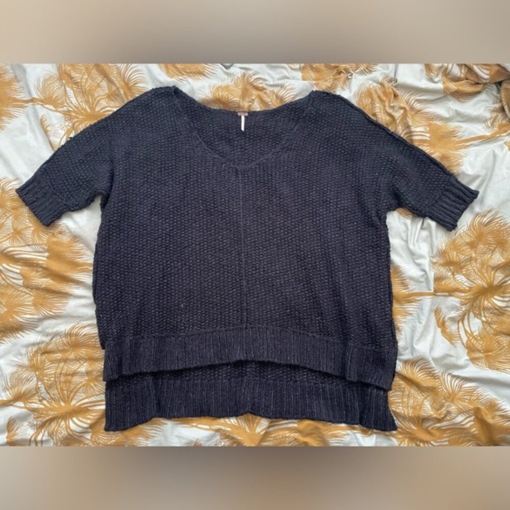 Free People charcoal chunky knit half slv sweater XL xxl 29” ptp